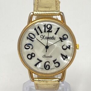 Vintage Xanadu Watch Women 36mm Gold Tone MOP Dial Leather Band New Battery 8"